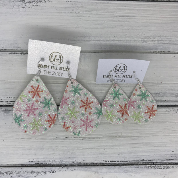 ZOEY (3 sizes available!) -  Leather Earrings  ||  GLITTER SNOWFLAKES (FAUX LEATHER)