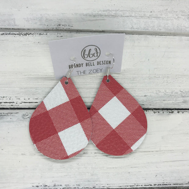 ZOEY (3 sizes available!) -  Leather Earrings  ||  RED & WHITE BUFFALO PLAID
