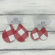 ZOEY (3 sizes available!) -  Leather Earrings  ||  RED & WHITE BUFFALO PLAID