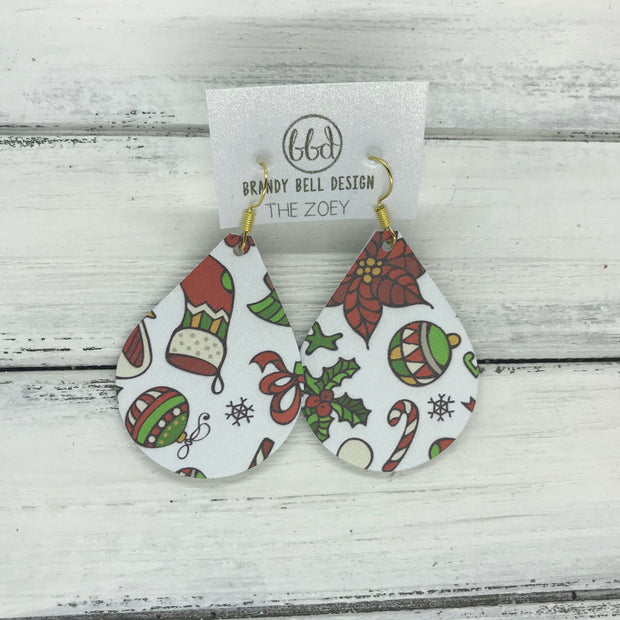 ZOEY (3 sizes available!) -  Leather Earrings  ||  <BR> CHRISTMAS PARTY PRINT