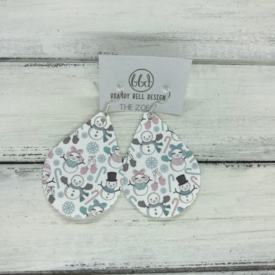 ZOEY (3 sizes available!) -  Leather Earrings  ||  <BR> SNOWMAN PRINT (FAUX LEATHER)