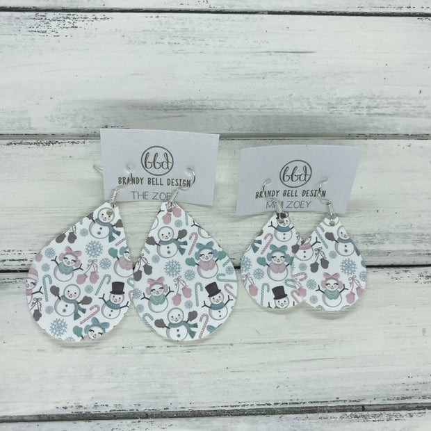 ZOEY (3 sizes available!) -  Leather Earrings  ||  <BR> SNOWMAN PRINT (FAUX LEATHER)