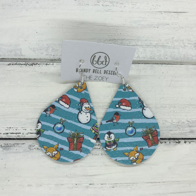 ZOEY (3 sizes available!) -  Leather Earrings  ||  <BR> BLUE CHRISTMAS PRINT