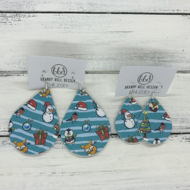 ZOEY (3 sizes available!) -  Leather Earrings  ||  <BR> BLUE CHRISTMAS PRINT