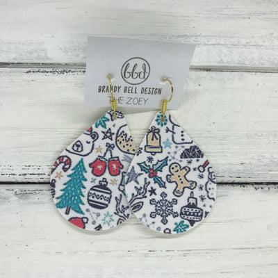 ZOEY (3 sizes available!) -  Leather Earrings  ||  <BR> CHRISTMAS PRINT (FAUX LEATHER) <br> (*pattern placement varies)