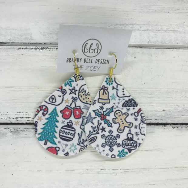 ZOEY (3 sizes available!) -  Leather Earrings  ||  <BR> CHRISTMAS PRINT (FAUX LEATHER) <br> (*pattern placement varies)