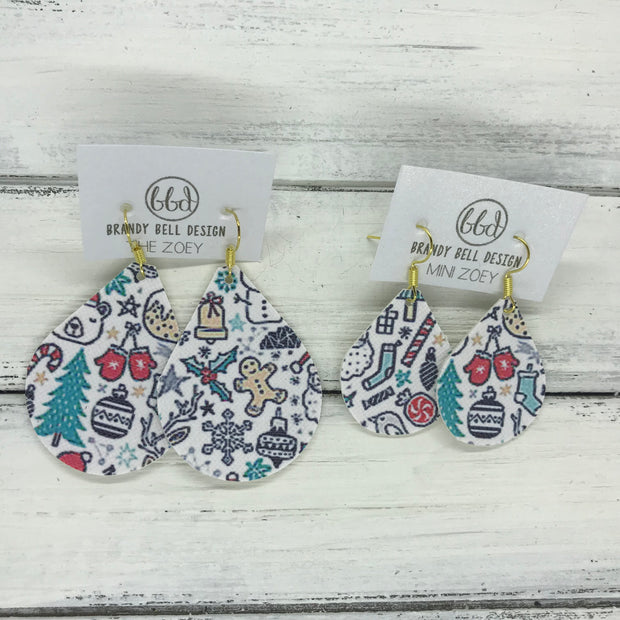 ZOEY (3 sizes available!) -  Leather Earrings  ||  <BR> CHRISTMAS PRINT (FAUX LEATHER) <br> (*pattern placement varies)