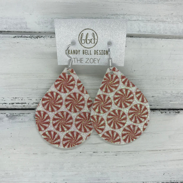 ZOEY (3 sizes available!) -  Leather Earrings  ||  <BR> GLITTER PEPPERMINTS (FAUX LEATHER)