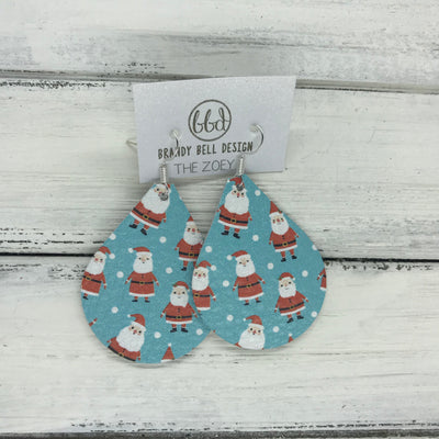 ZOEY (3 sizes available!) -  Leather Earrings  ||  <BR> SANTA PRINT ON BLUE