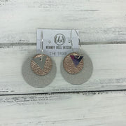 TRIXIE - Leather Earrings  ||    <BR> SILVER TRIANGLE, <BR> METALLIC ROSE GOLD PEBBLED,  <BR> SHIMMER ROSE GOLD
