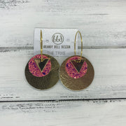 TRIXIE - Leather Earrings  ||    <BR> GOLD TRIANGLE, <BR> RASPBERRY FIZZ GLITTER,  <BR> METALLIC GOLD SMOOTH