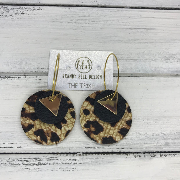 TRIXIE - Leather Earrings  ||    <BR> GOLD TRIANGLE, <BR> MATTE BLACK,  <BR> CHEETAH PRINT