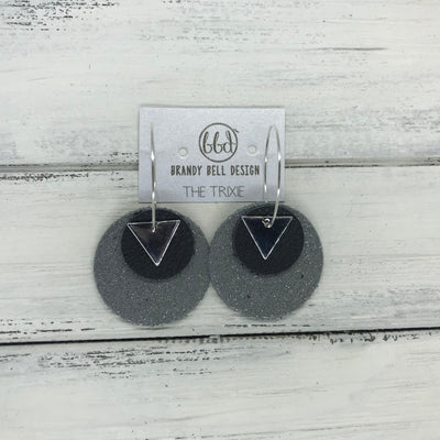 TRIXIE - Leather Earrings  ||    <BR> SILVER TRIANGLE, <BR> MATTE BLACK,  <BR> SHIMMER GRAY