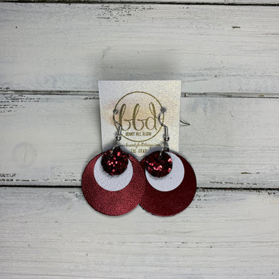 GRAY - Leather Earrings  ||    <BR> BURGUNDY GLITTER (FAUX LEATHER), <BR> MATTE WHITE  <BR> METALLIC CRANBERRY SMOOTH