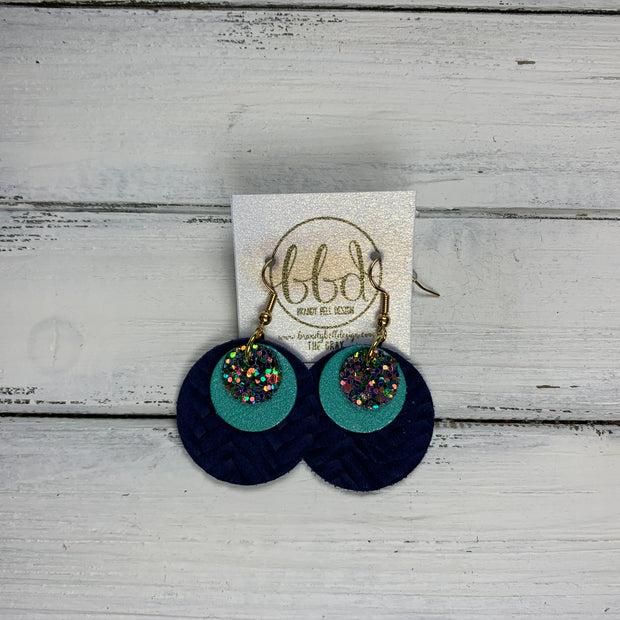 GRAY - Leather Earrings  ||    <BR> IRIDESCENT FOREST GLITTER (FAUX LEATHER), <BR> PEARLIZED AQUA,  <BR> MATTE NAVY BRAIDED