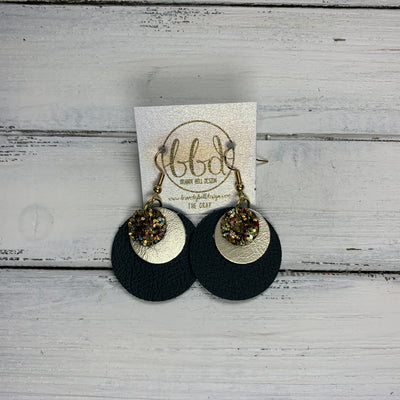 GRAY - Leather Earrings  ||    <BR> CHUNKY GOLD JEWELS GLITTER (FAUX LEATHER), <BR> METALLIC CHAMPAGNE SMOOTH,  <BR> *DARK FORREST GREEN