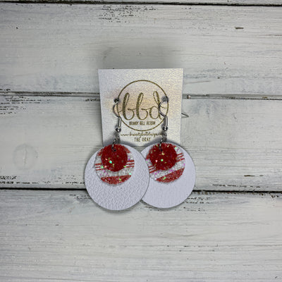 GRAY - Leather Earrings  ||    <BR> CANDY APPLE RED GLITTER (FAUX LEATHER), <BR> RED & WHITE STRIPE GLITTER (FAUX LEATHER),  <BR> MATTE WHITE