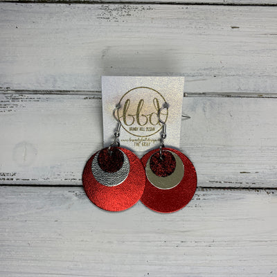 GRAY - Leather Earrings  ||    <BR> RED SHIMMER, <BR> METALLIC SILVER SMOOTH,  <BR> METALLIC RED SMOOTH
