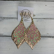 EVE - Leather Earrings  || IRIDESCENT NETTING GLITTER (FAUX LEATHER),<BR> METALLIC ROSE GOLD BRAIDED