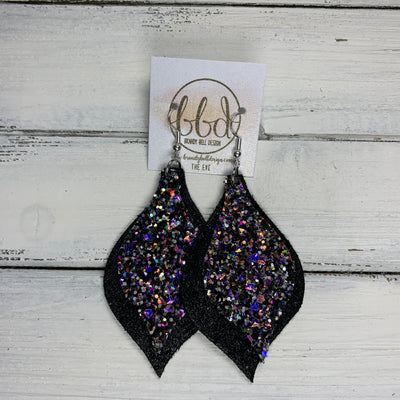 EVE - Leather Earrings  || TREASURE GLITTER (FAUX LEATHER),<BR> SHIMMER BLACK