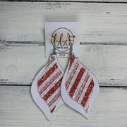 EVE - Leather Earrings  || CANDY CANE GLITTER (FAUX LEATHER),<BR> MATTE WHITE