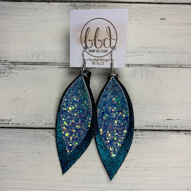 ALLIE -  Leather Earrings  ||  OCEAN GLITTER (FAUX LEATHER), <BR> SHIMMER TEAL