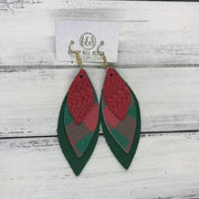 DOROTHY - Leather Earrings  ||  <BR> RED BRAIDED, <BR> RED & GREEN BUFFALO PLAID <BR> MATTE EMERALD GREEN