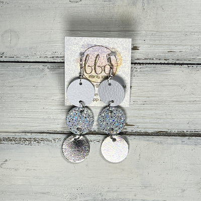 DAISY -  Leather Earrings  ||   <BR> MATTE WHITE, <BR> SPARKLE SILVER, <BR> METALLIC SILVER SMOOTH