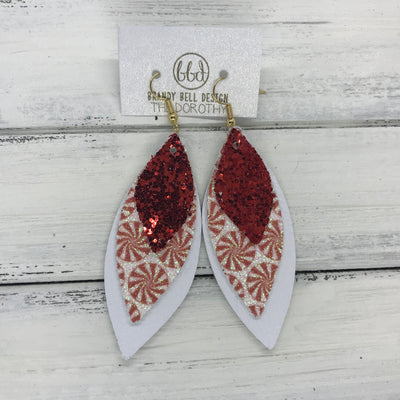 DOROTHY - Leather Earrings  ||  <BR> RED GLITTER (FAUX LEATHER), <BR> GLITTER PEPPERMINT (FAUX LEATHER) <BR> MATTE WHITE