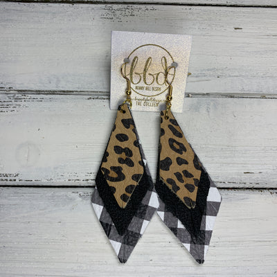 COLLEEN -  Leather Earrings  ||   CARAMEL CHEETAH, <BR>SHIMMER BLACK, <BR> PETITE BLACK & WHITE BUFFALO PLAID