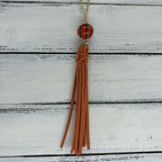 TASSEL NECKLACE - TIFFANIE      ||  RUST TASSEL WITH BASKETBALL DECORATIVE BEAD