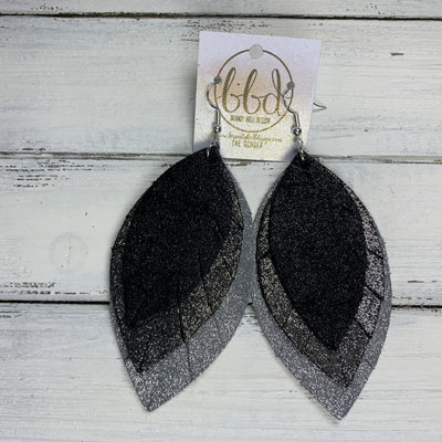 GINGER - Leather Earrings  ||  <BR>  SHIMMER BLACK, <BR> SHIMMER PEWTER, <BR> SHIMMER GRAY