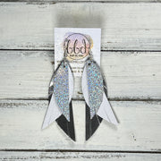 ANDY -  Leather Earrings  ||   <BR> SPARKLE SILVER, <BR> MATTE WHITE,<BR> METALLIC SILVER SMOOTH