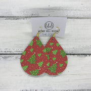 ZOEY (3 sizes available!) -  Leather Earrings  ||  CHRISTMAS TREES ON RED