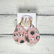 ZOEY (3 sizes available!) -  Leather Earrings  ||  CHRISTMAS DOGS ON PINK (FAUX LEATHER)