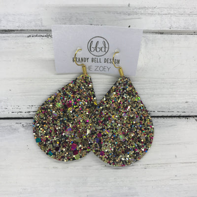 ZOEY (3 sizes available!) -  Leather Earrings  ||  GOLD CHUNKY JEWELS GLITTER (FAUX LEATHER)