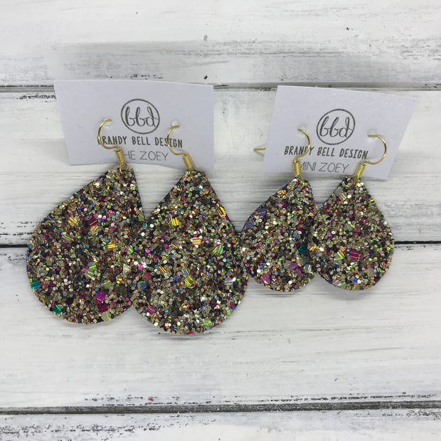 ZOEY (3 sizes available!) -  Leather Earrings  ||  GOLD CHUNKY JEWELS GLITTER (FAUX LEATHER)