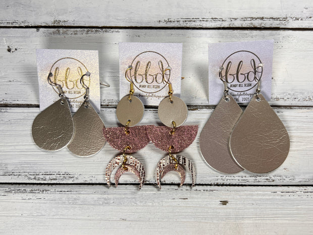 KINA <br> LIMITED EDITION ||  Leather Earrings || <BR> SHIMMER ROSE GOLD, SHIMMER VINTAGE PINK, ROSE GOLD SANDS, SHIMMER VINTAGE PINK