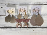 KINA <br> LIMITED EDITION ||  Leather Earrings || <BR> METALLIC NAVY* BLUE PEBBLED, DUSTY AQUA RIVIERA, SHIMMER NAVY, SHIMMER TAUPE