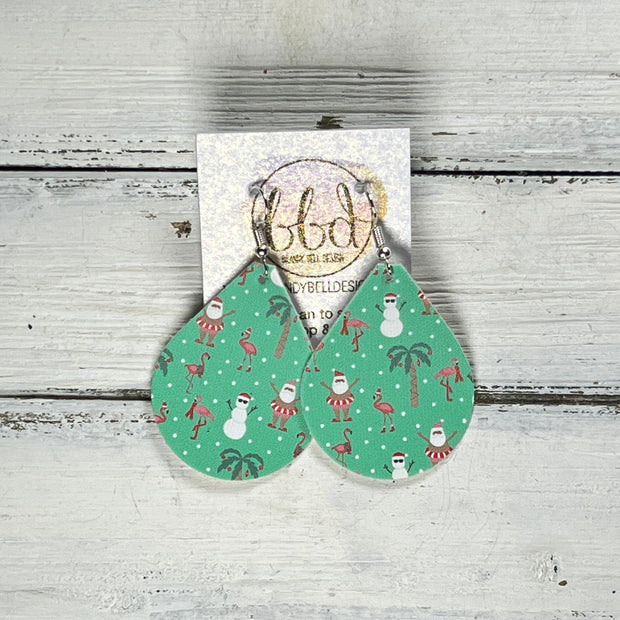 ZOEY (3 sizes available!) -  Leather Earrings  ||  SUMMER SANTA WITH FLAMINGOS (FAUX LEATHER)