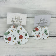 ZOEY (3 sizes available!) -  Leather Earrings  ||  VINTAGE CHRISTMAS FLORAL (FAUX LEATHER)