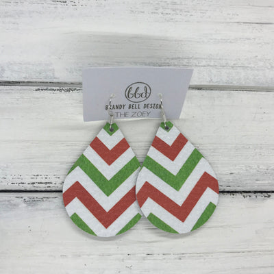 ZOEY (3 sizes available!) -  Leather Earrings  ||  RED & GREEN CHEVRON