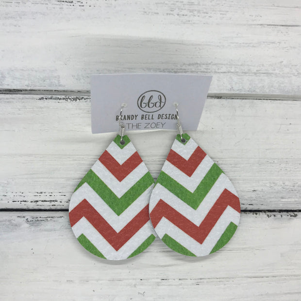 ZOEY (3 sizes available!) -  Leather Earrings  ||  RED & GREEN CHEVRON