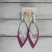 DOROTHY - Leather Earrings  ||  <BR> IRIDESCENT WHITE GLITTER (FAUX LEATHER), <BR> MAUVE SNOWFLAKES SHIMMER (FAUX LEATHER), <BR> MATTE MAUVE