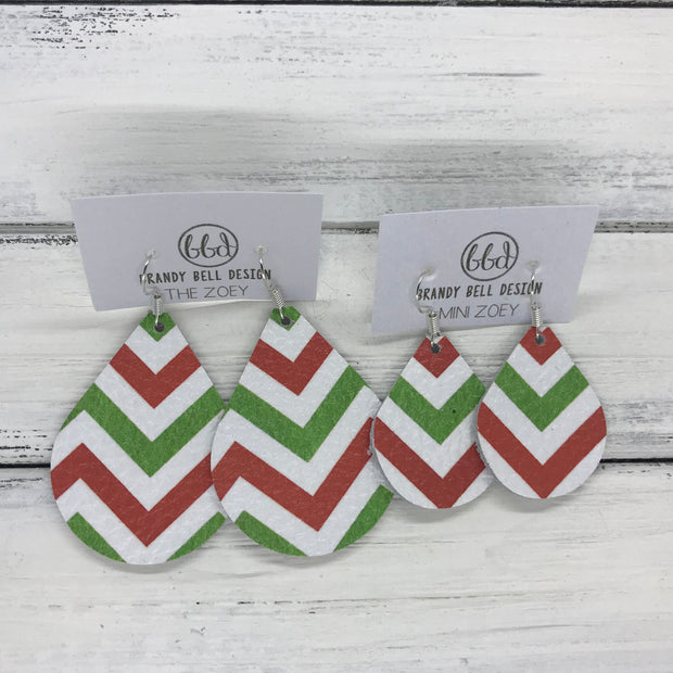 ZOEY (3 sizes available!) -  Leather Earrings  ||  RED & GREEN CHEVRON