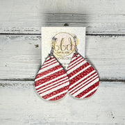 ZOEY (3 sizes available!) -  Leather Earrings  ||  CANDY CANE RED & WHITE