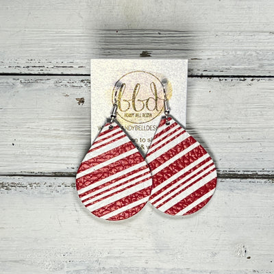 ZOEY (3 sizes available!) -  Leather Earrings  ||  CANDY CANE RED & WHITE