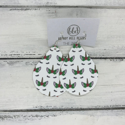 ZOEY (3 sizes available!) -  Leather Earrings  ||  CHRISTMAS UNICORN PRINT (FAUX LEATHER)
