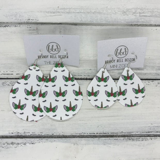 ZOEY (3 sizes available!) -  Leather Earrings  ||  CHRISTMAS UNICORN PRINT (FAUX LEATHER)