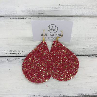 ZOEY (3 sizes available!) -  Leather Earrings  ||  CANDY APPLE RED GLITTER (FAUX LEATHER)